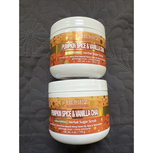 Hempz Pumpkin Spice & Vanilla Chai Herbal Sugar Scrub 4oz  2pc - Limited Edition - Picture 1 of 7